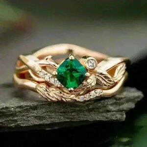 💥Emerald Green Stone Ring Rose Gold Plated Anelli Ring, GPMB1499